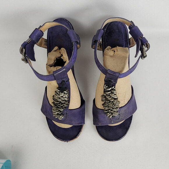 AS98 Violet Purple Leather Wedge Heel Sandals Size 8 - Picture 4 of 10